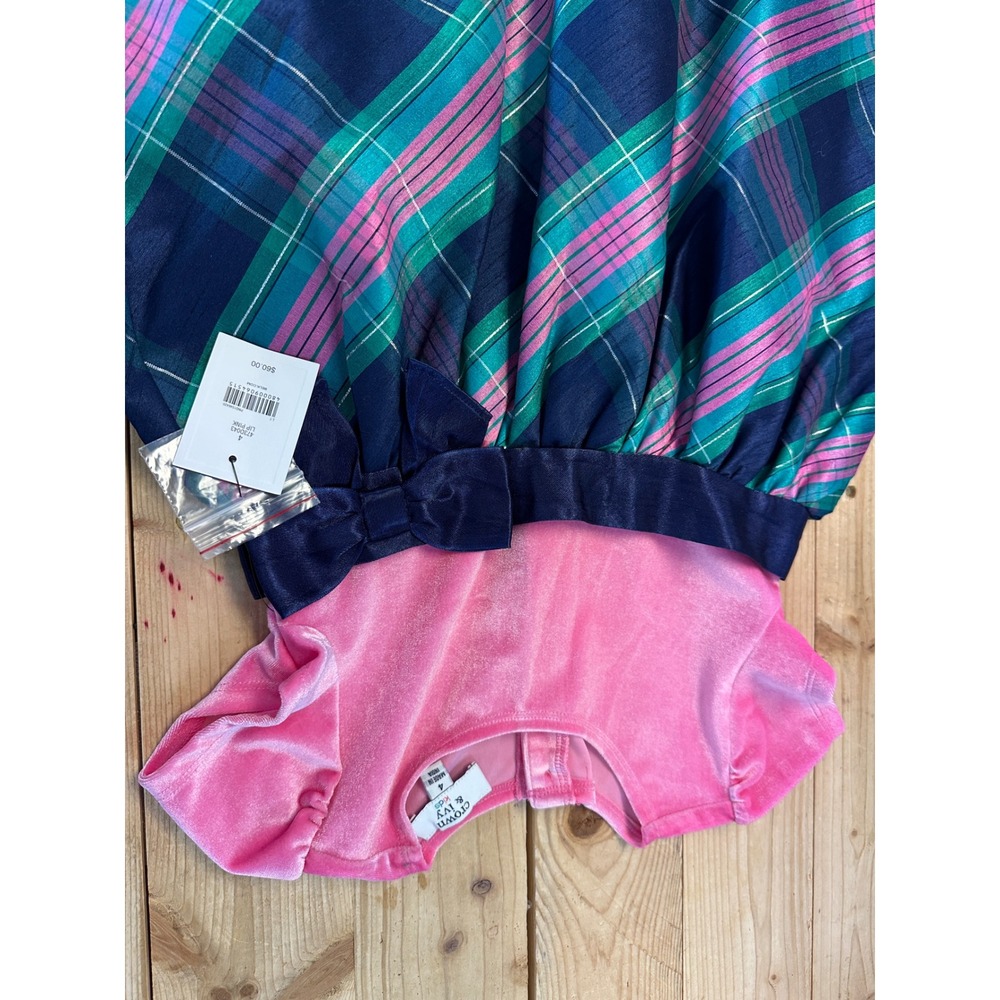 Crown & Ivy Kids Pink Velvet Plaid Taffeta Holiday Dress Girls 4 NWT - Picture 2 of 4